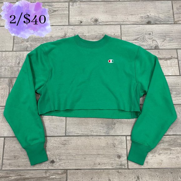 Champion Tops - Green Champion Cropped Crewneck Sweatshirt